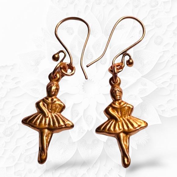 Hand Crafted Jewelry - HAND CRAFTED Earrings Ballerina Copper Dangle Nutcracker Ballet Dancer Pierced